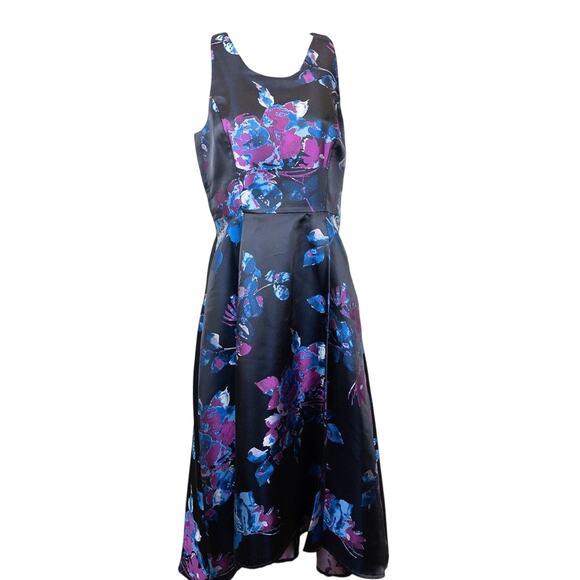 Tahari ASL Black Purple Floral Brocade A-line Evening Dress. Size 4 - Picture 1 of 6